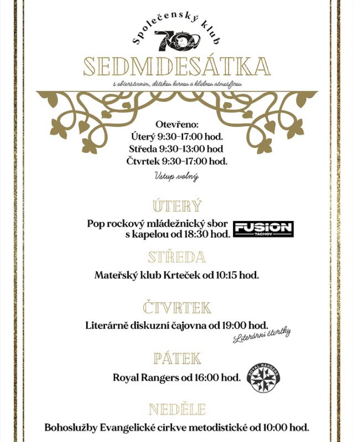 klub Sedmdesátka Tachov - výběr aktivit přes týden